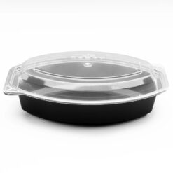 32 oz PP Microwaveable Oval Food Container with Clear Lid, Black (150 Sets)